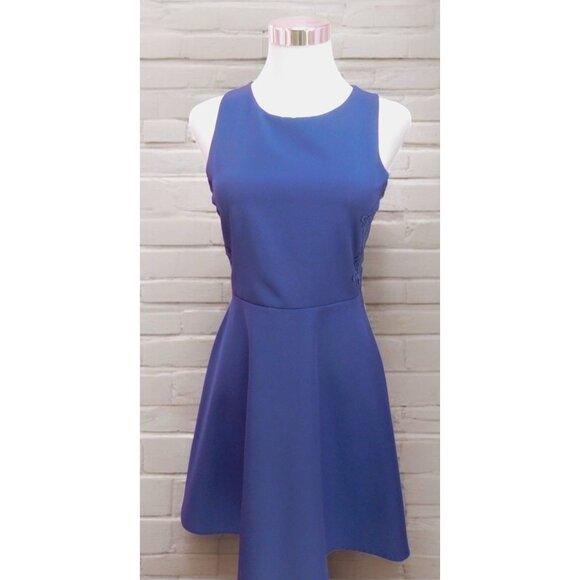 SALE Alya Small Navy Blue Fit and Flare Dress Lace Panel Detail Sleeveless - Picture 1 of 10